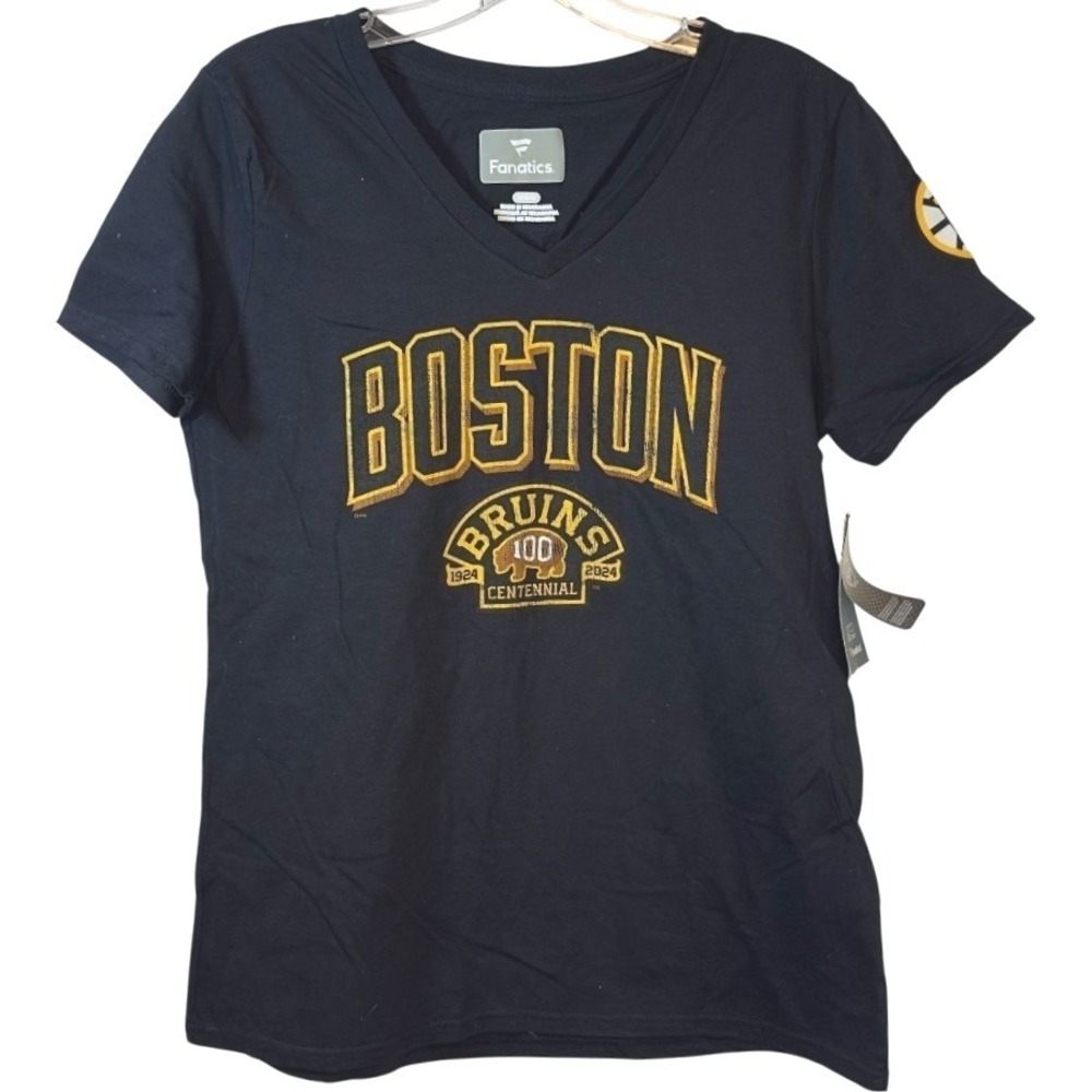 Fanatics NHL Boston Bruins Graphic T-Shirt Women Black Centennial 100 Year M